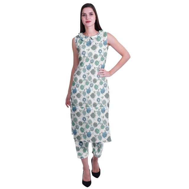 Moomaya Printed Womens Sleeveless Peter Pan Collar Kurta Pant Set,2 Piece Ethnic Set