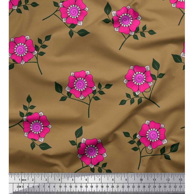 Soimoi Rayon Tissu Feuilles & Fleurs Roses Décor Floral Tissu Imprimé Yard 56 Pouces de Large
