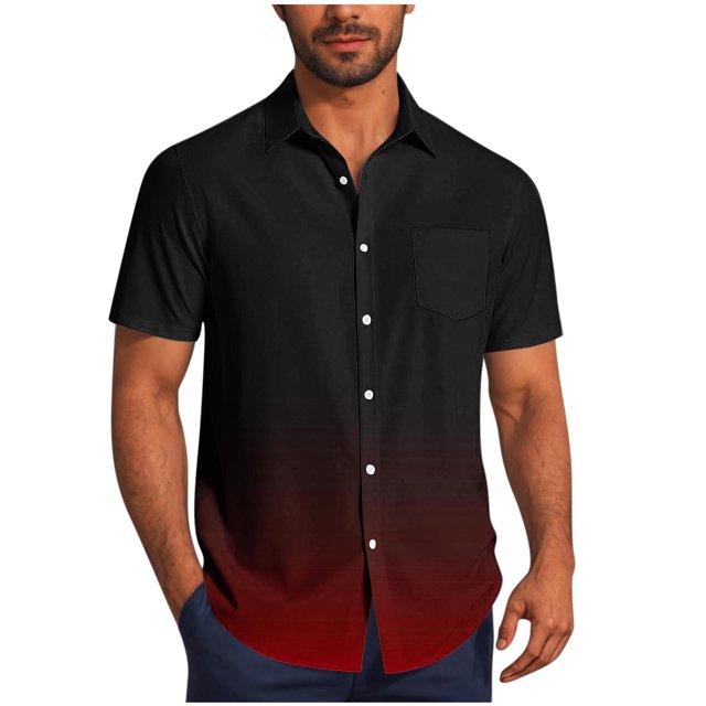 Pisexur Shirts for Man T Hommes Mode Décontractée Col Rabattu Impression Dégradée Chemise à Manches Courtes Bouton Blouse Vin,S Chemises de Golf Hommes & Chemises Hommes