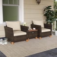 thumbnail image 1 of Costway 3 PCS Outdoor Patio Rattan Bistro Furniture Set Wooden Table Top Cushioned Sofa, 1 of 8