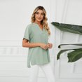 thumbnail image 2 of FJUCHAI Womens Shirts V Neck Short Sleeve Buttons Tops Tee Solid Color Blouse Loose Fit S-XXL, 2 of 10
