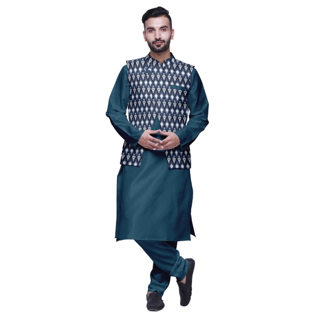 Atasi Solid Kurta Churidar With Printed Jecket Set For Mens Summer Party Wear