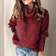 thumbnail image 2 of 2025 Femmes Ample Bouton Manche Femmes Chandail Manteau Hauts Tricotés Chandail Col Roulé Hauts pour Femmes Chandail Tricoté Long, 2 of 3