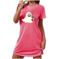 thumbnail image 4 of Sakmal Chemises de Nuit Grande Taille pour Femmes Ultra Douces d'Halloween Mignonnes Roses Moomoo Robe Imprimé Fantôme Col Rond Manches Courtes Courtes Chemises de Nuit P-2TG, 4 of 4
