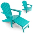 thumbnail image 2 of Costway Outdoor Patio HDPE Adirondack Chair Beach Seat Retractable Ottoman Turquoise, 2 of 9