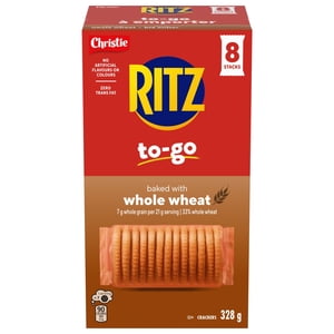 RITZ To-Go Baked with Whole Wheat Crackers, Pack of 8 individually wrapped cracker stacks, Portable Format, Convenient On-The-Go Snack, Lunchbox & Travel Snack 328g
