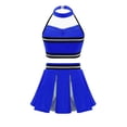 thumbnail image 4 of Xnihocha Girls Classic Cheerleading Team Uniform Mesh Splice Crop Top with Pleated Boxer Skirts Rooter Stage Suit Royal Blue 16, 4 of 5