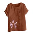thumbnail image 4 of Liquidation Horkkom Chemises en Lin pour Femmes Grande Taille Imprimé Floral Col Rond Manches Courtes Chemises Été Amples Confortables Blouses, 4 of 4