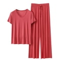 thumbnail image 2 of Weiqiqre Ensemble de Pyjama en Satin pour Femmes Pyjamas Rafraîchissants Ensembles d'Été Assortis Manches Courtes Ensemble de Détente Femmes, 2 of 3