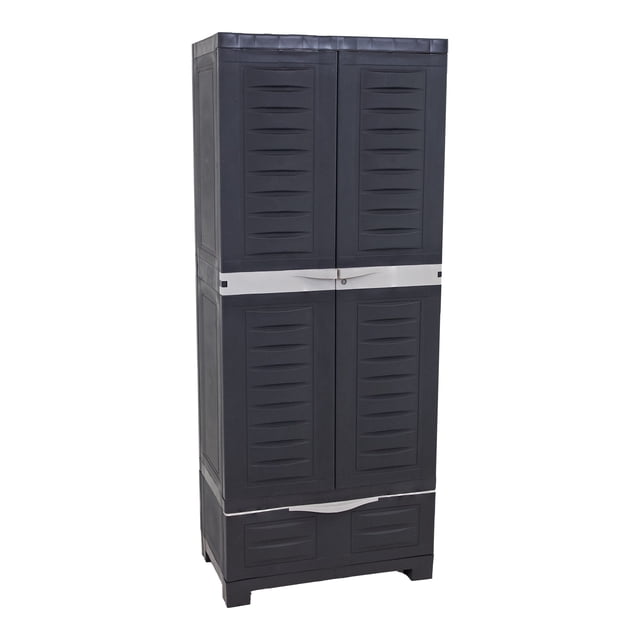 Sunnydaze Armoire de Rangement Polyvalente avec 3 Tablettes Ajustables et Portes Verrouillables - Charbon - 57,5 Pouces