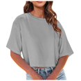 thumbnail image 1 of Fgnfyis T-Shirts Courts à Col Rond pour Femmes, Manches Courtes, Épaules Dénudées, Hauts Courts, T-Shirts pour Femmes, Gris, TG, 1 of 6