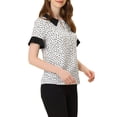 thumbnail image 4 of INSPIRE CHIC Blouse à Pois pour Femmes à Col Claudine Contrastant, Manches Courtes, Hauts, Blouses, L Blanc, 4 of 5