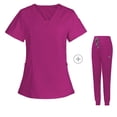 thumbnail image 4 of Ensemble de Sarraus pour Femmes, Haut de Sarrau à Col en V Extensible et Pantalon Jogger à Cordon avec 7 Poches, Anti-Froissement, Doux, Ensemble d'Uniforme d'Infirmière à Manches Courtes, Ensemble de Chemise d'Uniforme de Travail, Rose Vif, 4 of 5