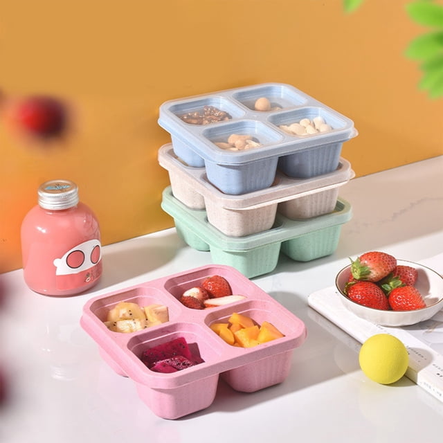 Liquidation Aujourd'hui! Boîte Bento à 4 Compartiments, Contenants de Préparation de Repas Réutilisables pour Enfants et Adultes, Rangement Alimentaire Divisé pour le Dîner, l'École, le Travail, les Voyages, Étanche et Écologique