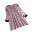 thumbnail image 1 of IROINID Discount Ladies Long Sleeve T Shirts Solid Color Button T-shirt Blouse Round Neck Lounge Tops,Pink, 1 of 8