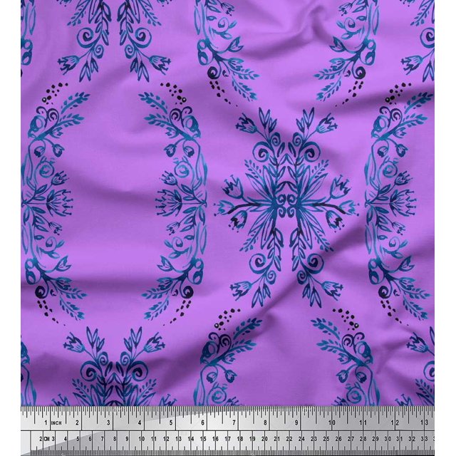 Soimoi Poly Georgette Fabric Floral & Ogee Damask Decor Fabric Printed Yard 42 Inch Wide