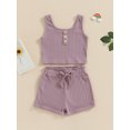 thumbnail image 2 of SUNSIOM Girls Summer 2 Piece Outfits Sleeveless Button Cami Tops Solid Color Shorts Sets, 2 of 9