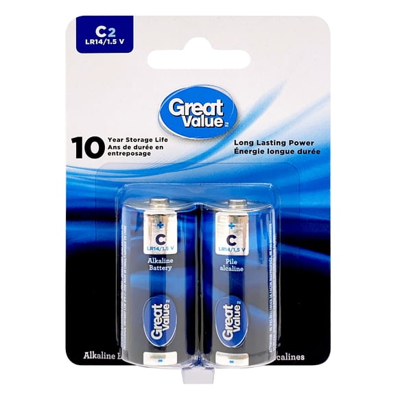 Piles alcalines C LR14/1,5 V de Great Value Paquet de 2, durée de conservation de 10 ans
