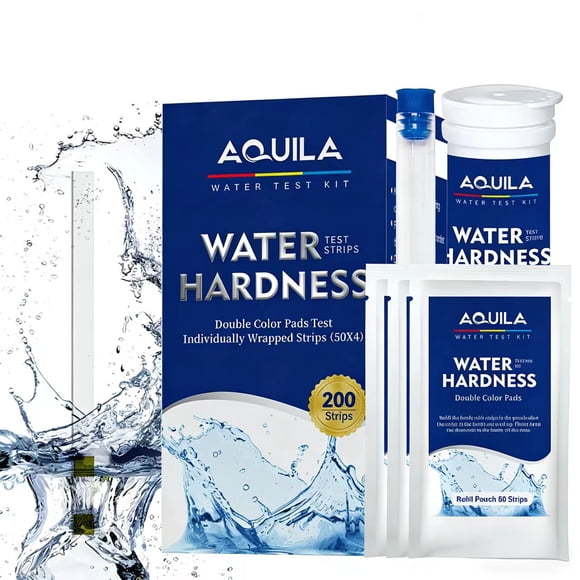 AQUILA Kit de Test de Dureté de l'Eau 200 Bandes pour Eau Potable à la Maison Piscine Spa Aquarium Adoucisseur d'Eau Robinet Puits Kit de Test d'Eau Dure