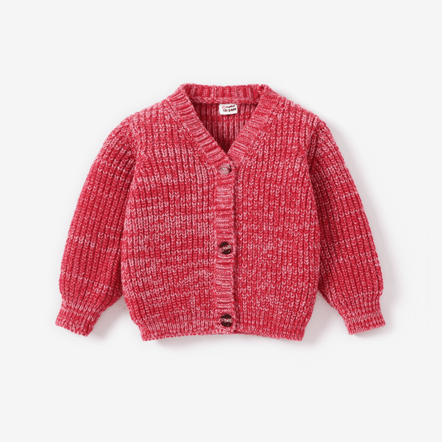 PatPat Toddler Girl Button Design Waffle Knit Sweater Cardigan Red/White Size 4-5 Years