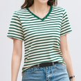 thumbnail image 2 of Women's Striped Retro Top Korean Style Full Loose Round Neck Short Sleeve Design Sense Color Contrast T Shirt, 2 of 4