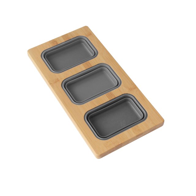 Azuni 16 3/4" x 8 1/2" Workstation Sink Bamboo Serving Board Set with 3 Collapsible Containers A908