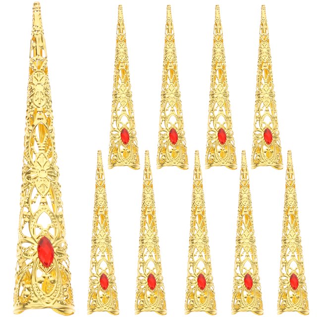Shisuyan 10pcs Finger Claws Ancient Queen Nail Tips Cover Fingertip Nail Cover Costume Accessory