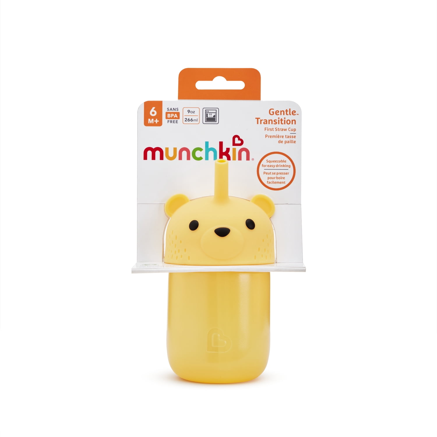 Munchkin Gentle™ Transition Honey Bear Straw Cup for Babies and Toddlers 6 Months and Up, Squeezable Sippy Bottle for Easy Drinking, 9 Ounce, Yellow