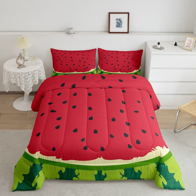 Erosebridal 3D Watermelon Comforter Sets Full Size, Tropical Fruit Comforters & Duvets, Fruit Print Decor, 3pcs