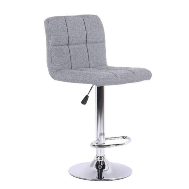 Heavenly Collection Tabouret Réglable en Cuir avec Siège et Dossier Rembourrés Gris, Doté d'Un Capitonnage Carré Cousu, Monté sur une base Piédestal en Acier Inoxydable Chromé avec Repose-Pieds Circulaire et Levier de Hauteur Ajustable, Convient aux Sièges de Cuisine Ou de bar.