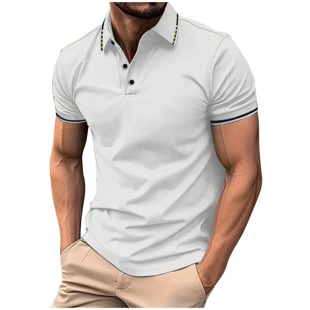 Birdeem Mode Hommes Décontracté Coupe Ajustée Col Rabattu Couleur Unie Manches Courtes T-Shirt Hauts Blouse