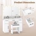 thumbnail image 3 of Costway Vanity Desk Makeup Table with with Stool Large Mirror 3-Color Lights for Bedroom White, 3 of 10