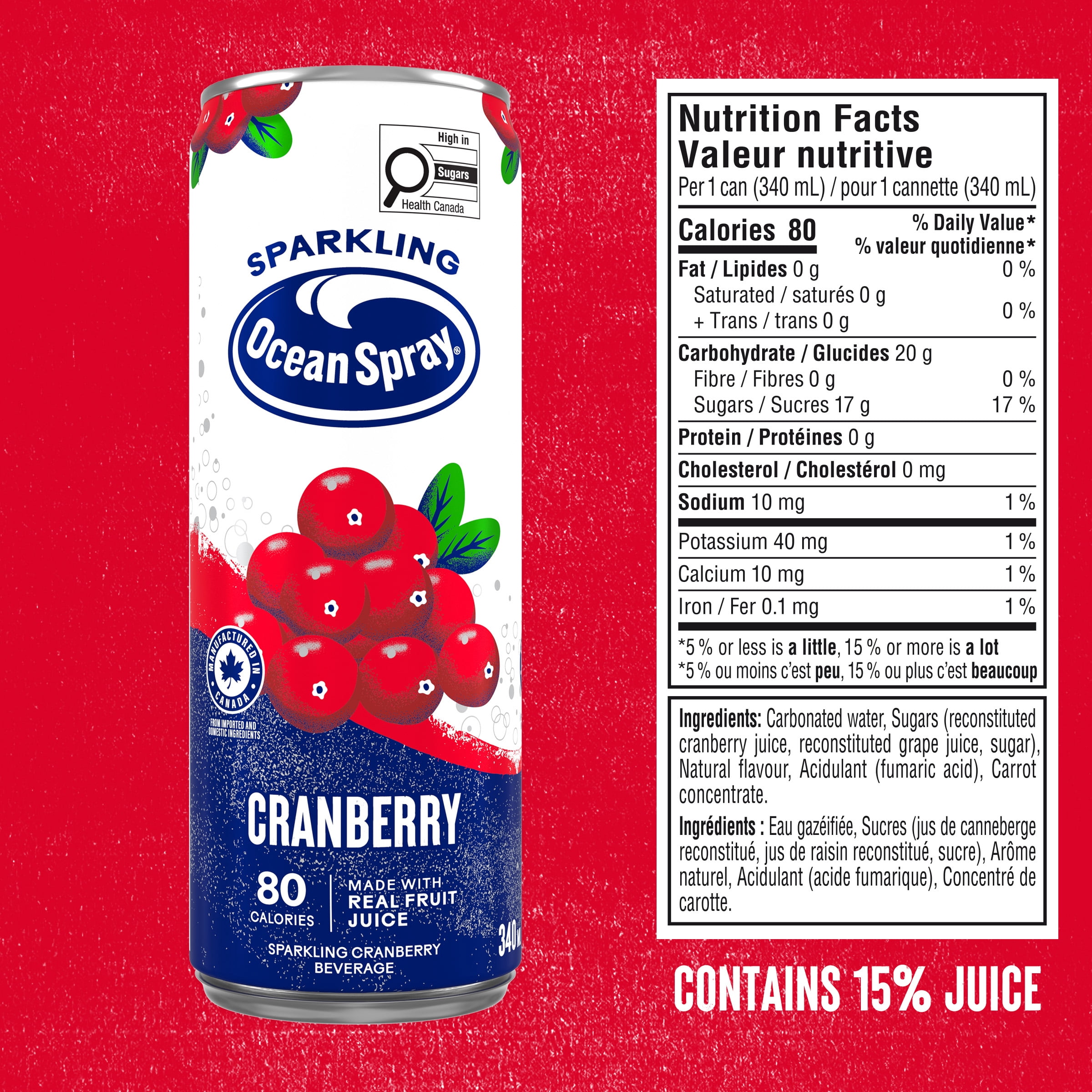 Ocean Spray Sparkling Cranberry 6PK, 340ml Cans, No allergens, Recyclable