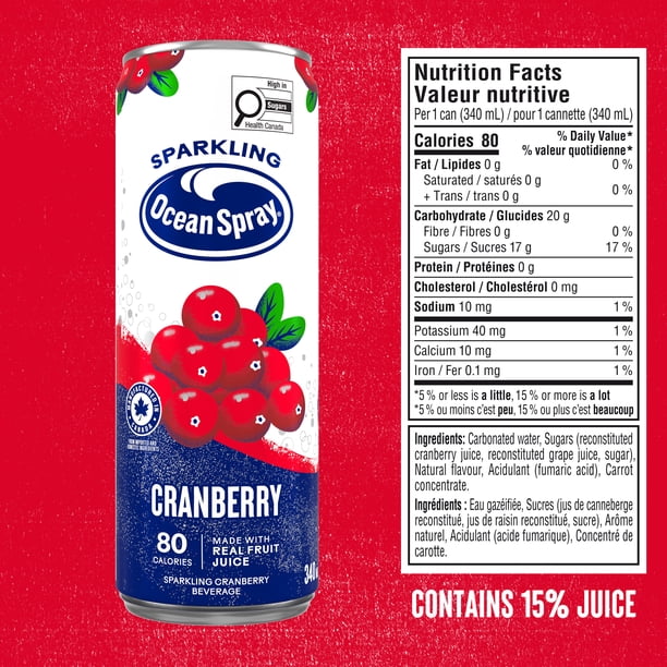 Ocean Spray Sparkling Cranberry 6PK, 340ml Cans, No allergens