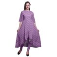 thumbnail image 1 of Bimba Robe Anarkali à Pois Violets et Cercles Géométriques Imprimés pour Femmes, Col Mandarin, Kurtis Indiens, Kurta Asymétrique - Moyen, 1 of 5