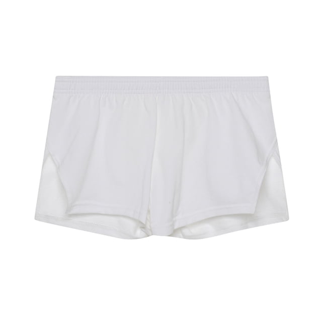 Mens Shorts Men Casual With Pocket Cotton Sports Elastic Mid-waist Shorts in white. These lightweight, breathable shorts feature an elastic waistband and a mid-thigh length, suitable for indoor and outdoor activities like walking, running, gym, swimming, or lounging. Made of polyester, they are comfortable, quick-drying, and skin-friendly. Available in sizes S to XL.