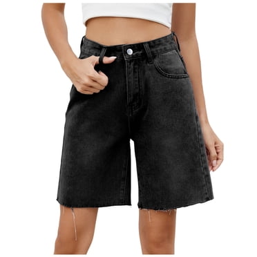 Yanlir Short en Jean pour Femmes Tendance Taille Haute Short en Denim Charpentier Extensible Printemps Été Décontracté Short en Jean Lavé à l'Eau (Noir, G)