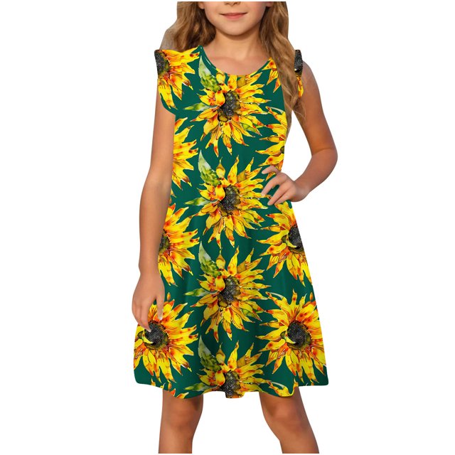 RXIRUCGD 2025 Vêtements d'Été pour Enfants Robe d'Été à Manches à Volants pour Filles 4-14T