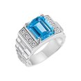 thumbnail image 2 of RYLOS Men's Rings 14K White Gold Designer Style 10X8MM Emerald Cut Shape Gemstone & Diamonds Blue Topaz December Birthstone Rings For Men Size 13, 2 of 6