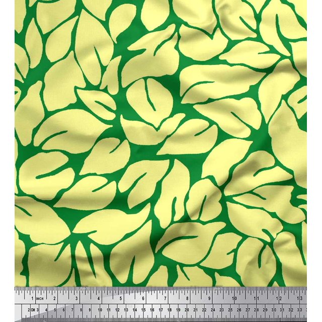 Soimoi Green Georgette Viscose Fabric Basil Leaves Printed Fabric 1 Yard 42 Inch Wide