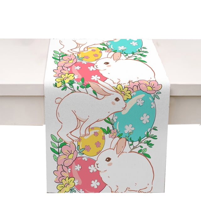 Binwennn Knit Table Easter Bunny Egg Pattern Linen Print Kitchen Dining Room Insulated Decorative Placemat(A)
