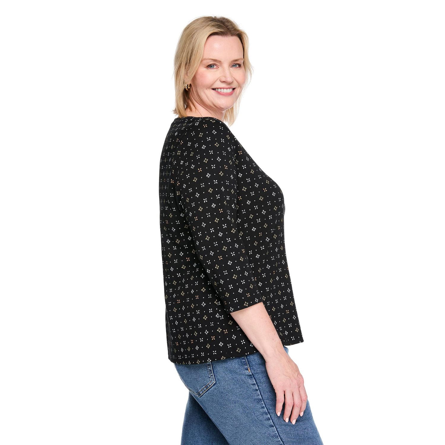 T-shirt imprimé à col henley Karen Scott Plus pour femmes