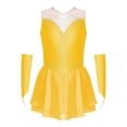 thumbnail image 3 of Aislor Robe de Patinage Artistique pour Fille, Robe de Danse Ballet Sans Manches en Maille avec Strass, Justaucorps de Gymnastique Rythmique avec Gants Jaune 16, 3 of 7