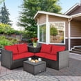 thumbnail image 1 of Costway 4PCS Outdoor Patio Rattan Furniture Set Cushioned Loveseat Storage Table Red, 1 of 10