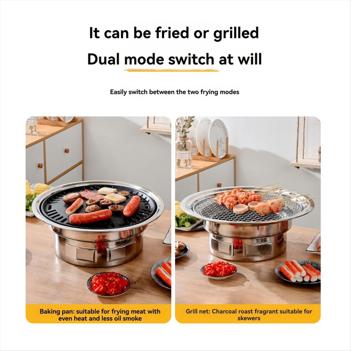 13 Inch Korean BBQ Grill Multifunctional Charcoal Barbecue Grill Portable Charcoal Stove for Camping Picnic Indoor