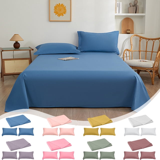Bowayaoa Dark Blue Solid Color Bed Sheet Set 3 Piece, Soft Wrinkle Free Polyester Queen Size Sheet Sets, Easy Care Fade Resistant Washable Bedding with Pillowcases