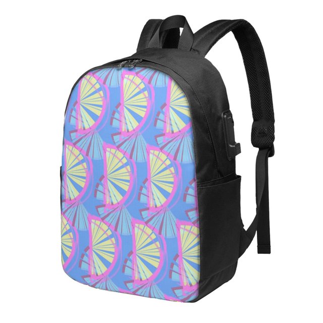 YFYANG 17" Sac à Dos Ordinateur Portable, Sac à Dos de Voyage de Mode Abstract Summer Pattern avec Interface USB et Câble Casque pour Hommes et Femmes