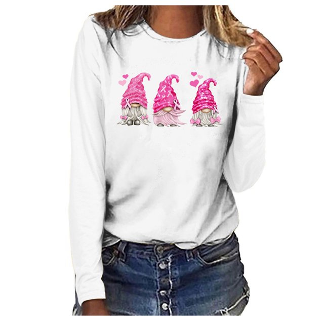Fridja T-shirt à Manches Longues Col Rond Ample Imprimé Cancer du Sein pour Femmes