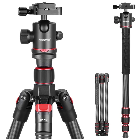 NEEWER 66"/168cm Carbon Fiber Tripod for Camera with 360° Panorama Ball Head, 1/4" Arca QR Plate, Portable Bag, Compact Travel Tripod Monopod for DSLR Video Ca