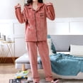 thumbnail image 2 of Ladies Fashion Flannel Solid Print Pocket Long Sleeve+ Long Pants Pajama Suit, 2 of 9